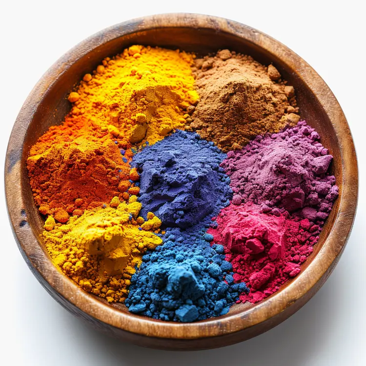 Colorful Powders in Wooden Bowl