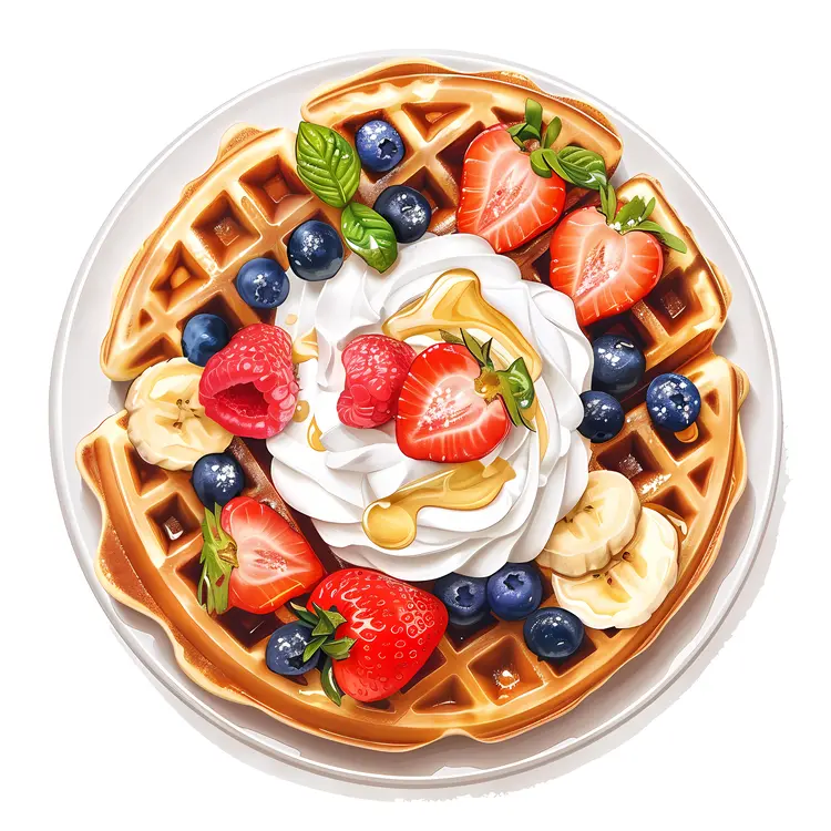 Waffle with Fresh Berries, Banana, and Cream