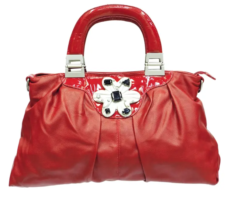 Red Leather Handbag with Floral Design