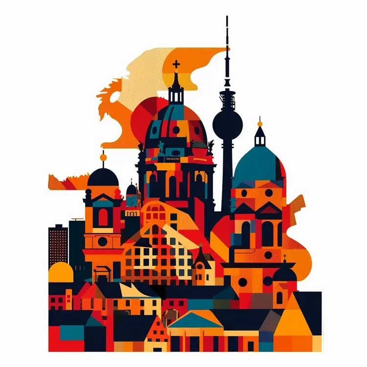 Colorful Cityscape with Iconic Structures