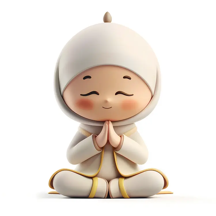 Cute Praying Character in Cartoon Style