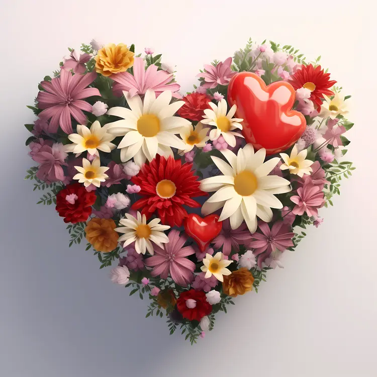 Heart-Shaped Flower Arrangement with Hearts Illustration