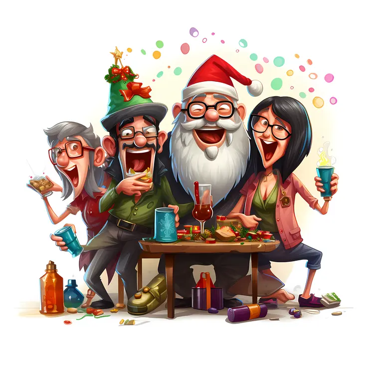 Christmas Party with Friends and Santa Claus