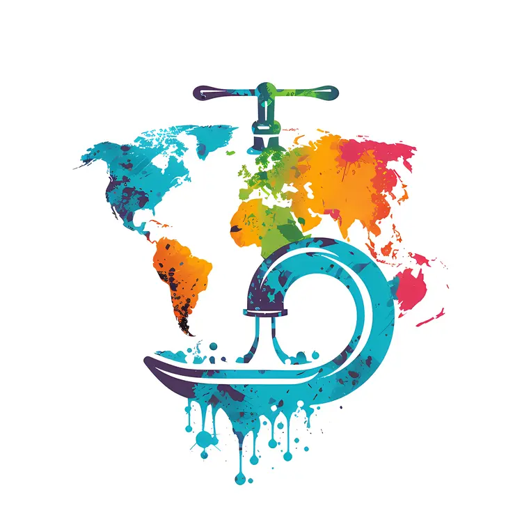 Colorful World Map with Water Tap
