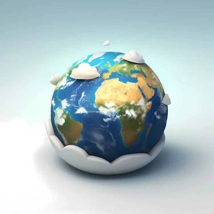 Earth with Clouds in a Blue Sky