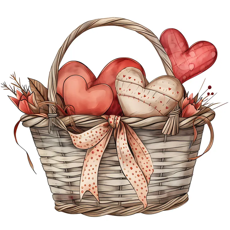 Heart Basket with Polka Dot Ribbon for Valentine's Day