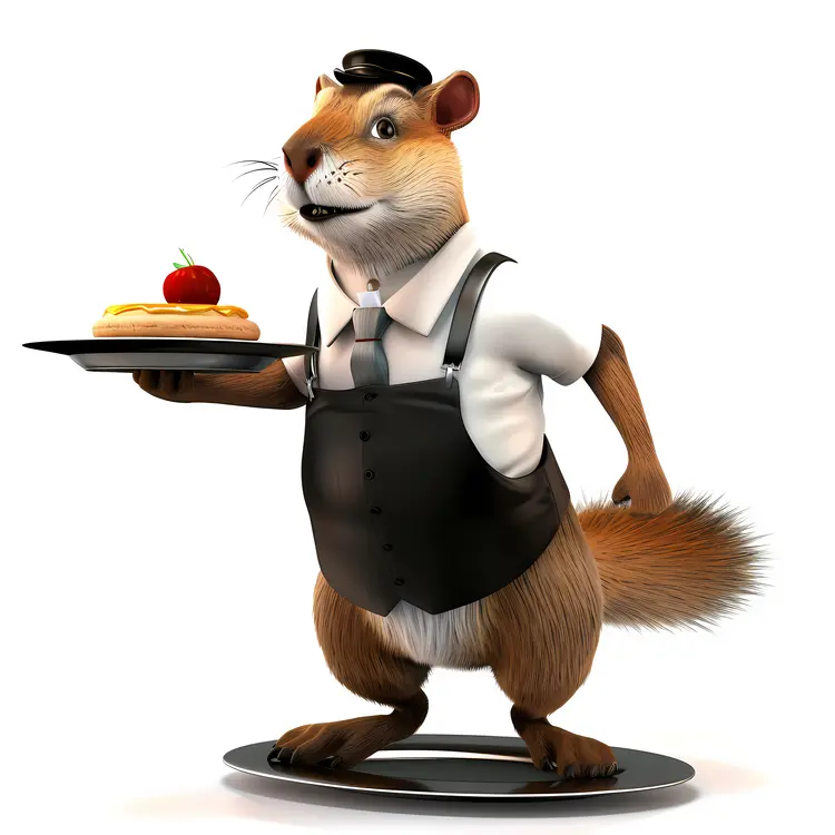 Cute Squirrel Waiter with Food