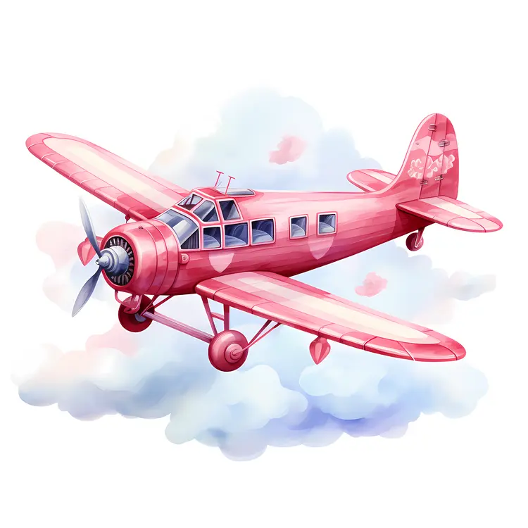 Pink Airplane in the Clouds