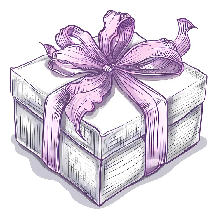 White Gift Box with Purple Ribbon