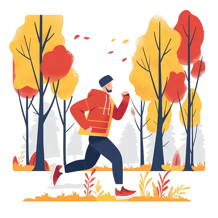 Running Man in Park with Autumn Trees