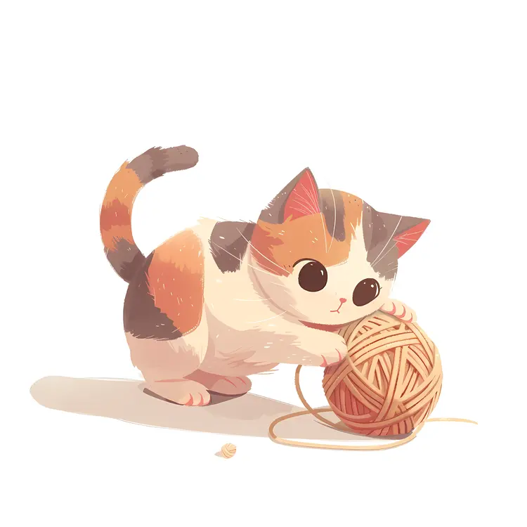 Adorable Kitten with Yarn Ball