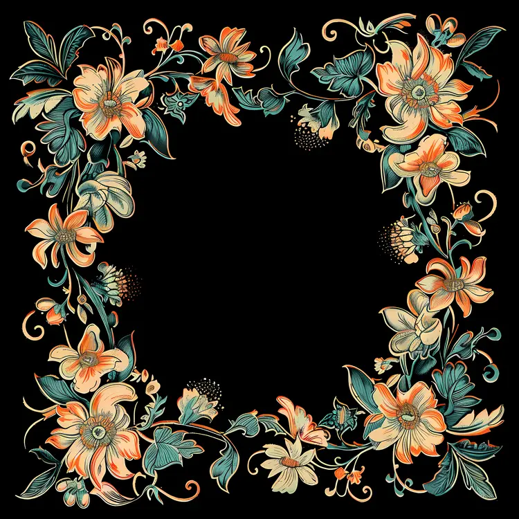 Ornate Floral Frame with Colorful Flowers