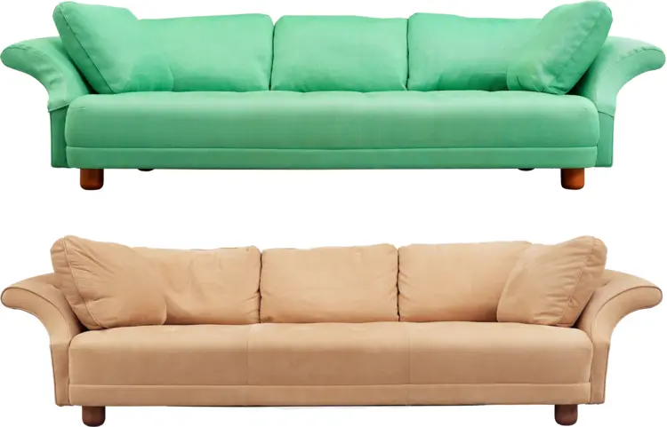 Green and Beige Sofas with Cushions
