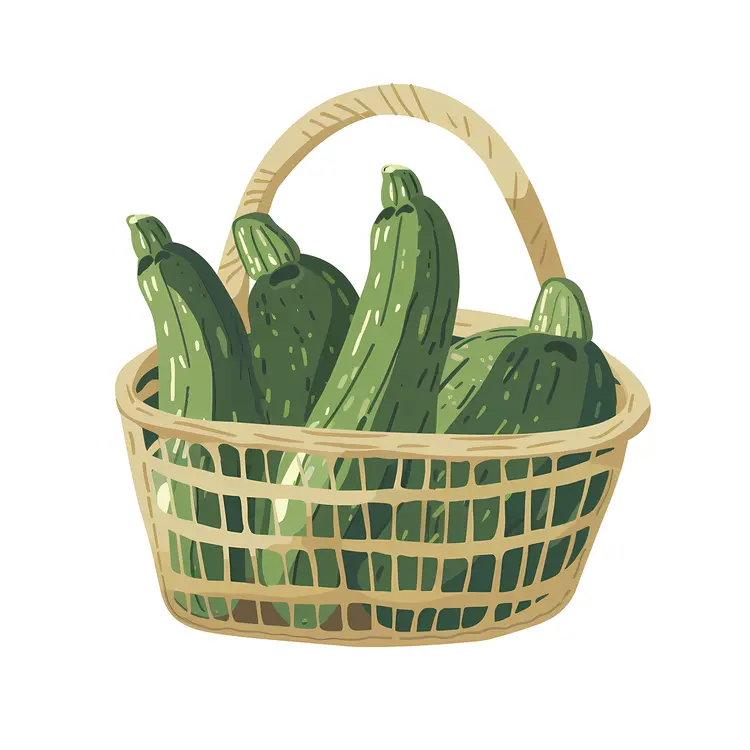 Green Zucchinis in a Woven Basket