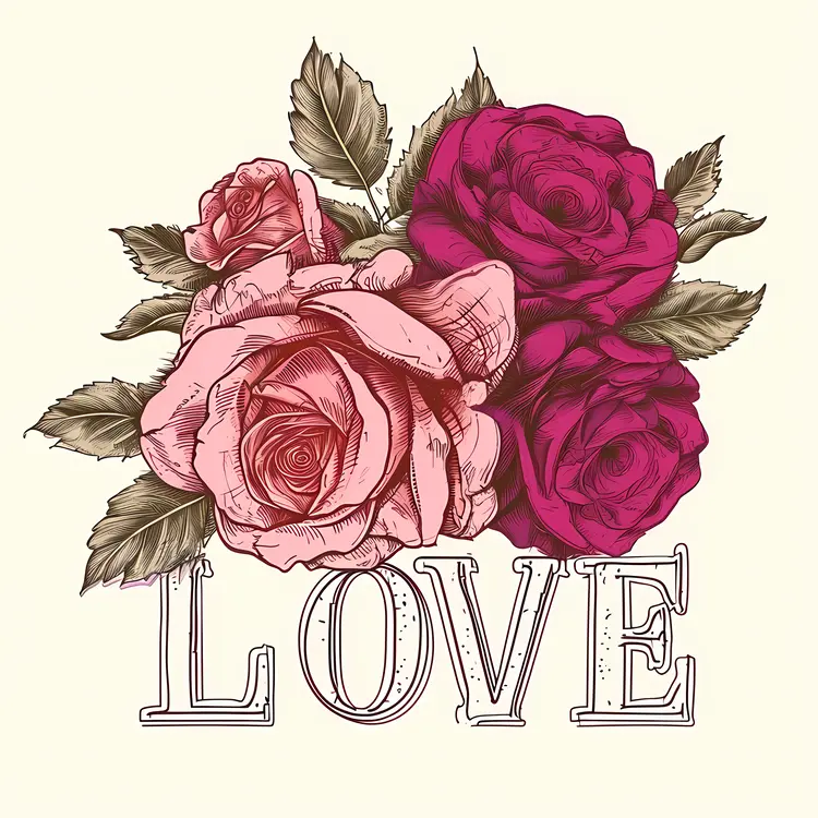 Pink and Red Roses with Love Text