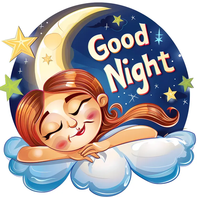 Good Night Text with Moon and Stars