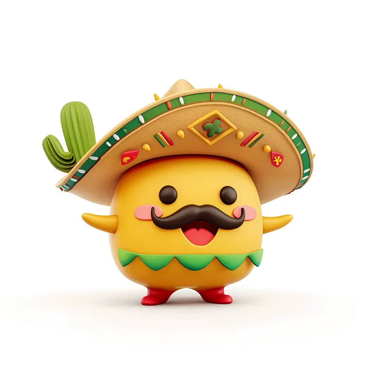 Cute Character with Sombrero and Mustache