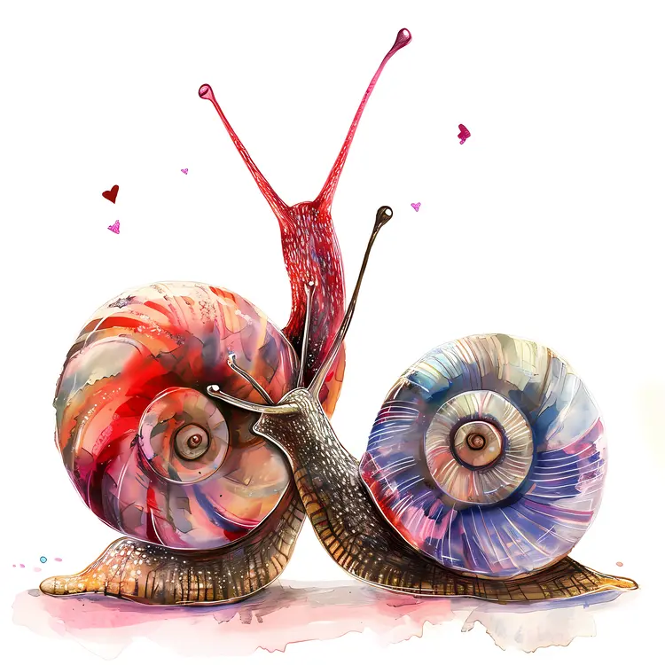 Colorful Snail Couple with Hearts