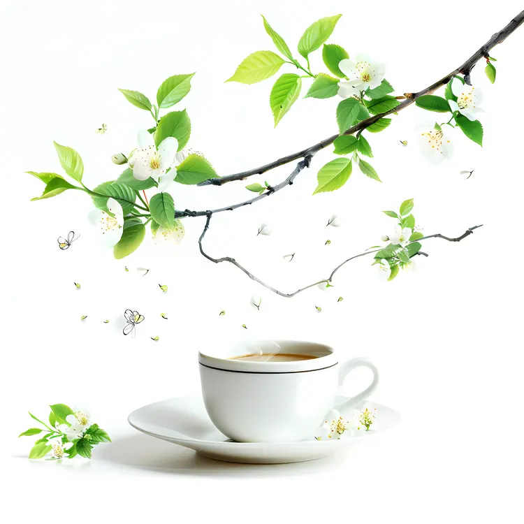 Coffee Cup and Blossoms in Spring