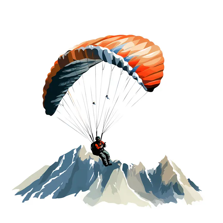 Paraglider Over Snowy Mountains