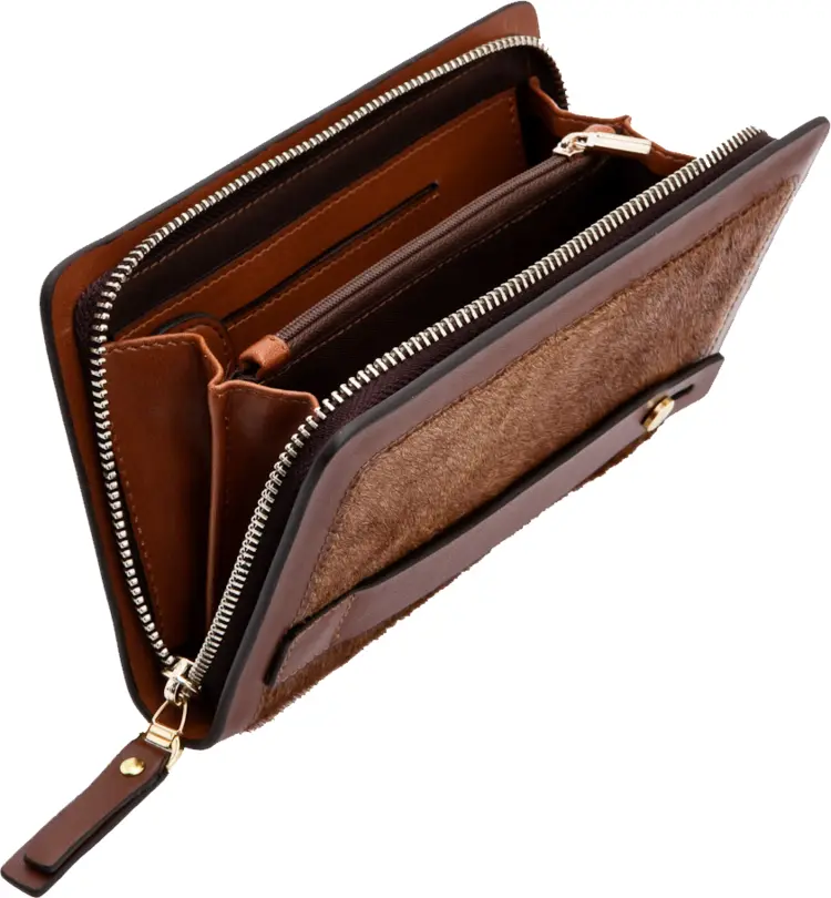 Stylish Brown Leather Wallet with Zipper