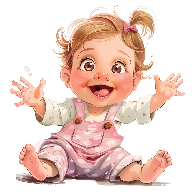 Happy Baby Girl in Pink Overalls