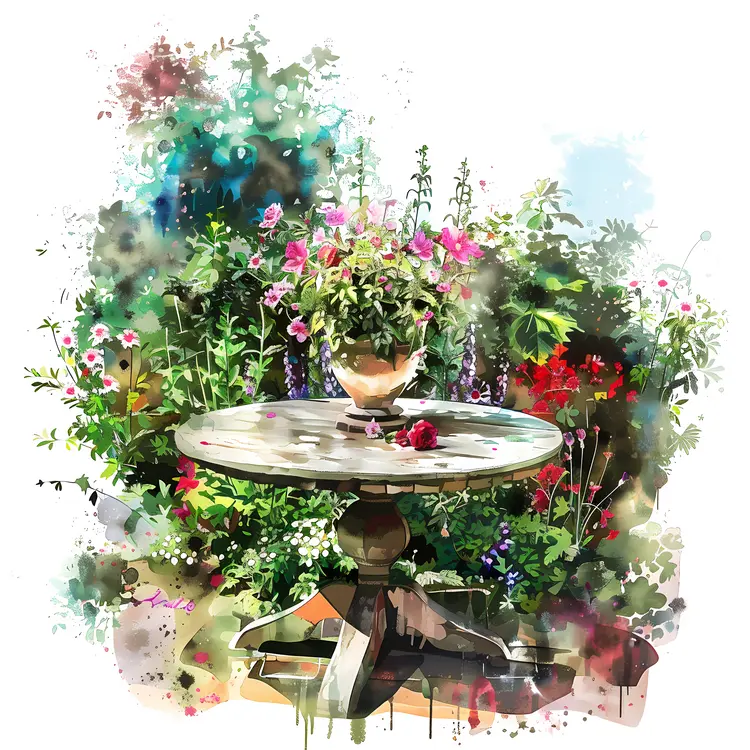 Garden Table with Floral Arrangement