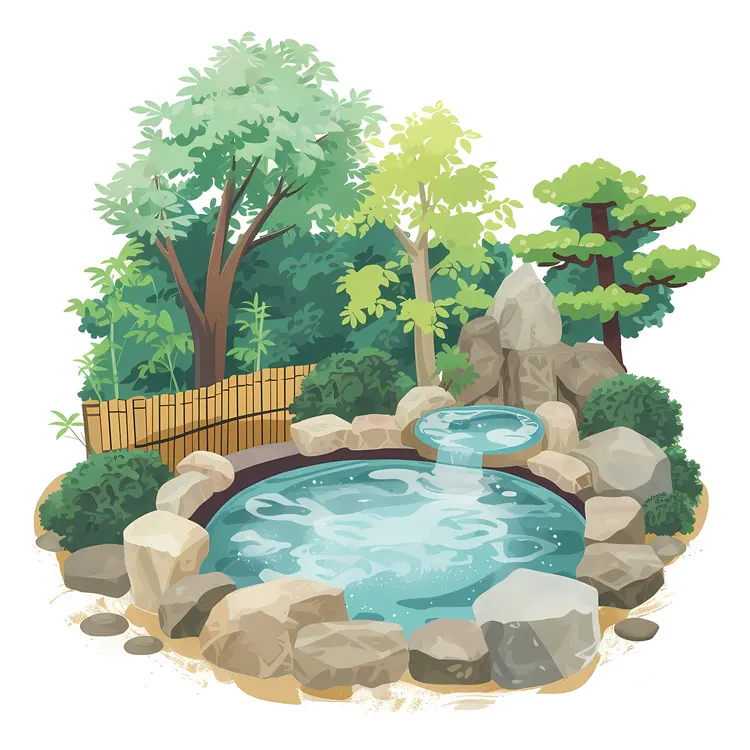 Natural Hot Spring with Trees