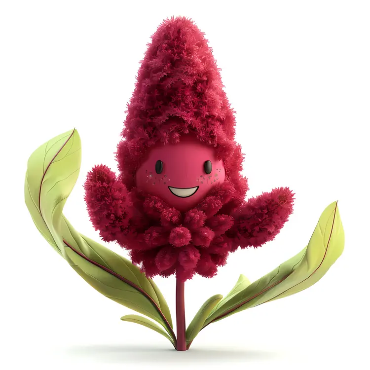 Red Fluffy Flower with Smile Cartoon Character