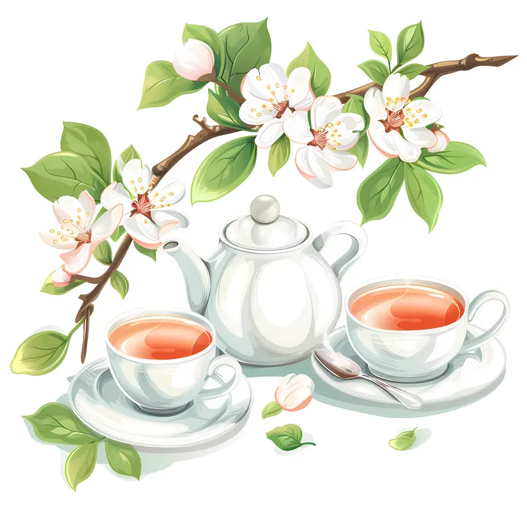 White Tea Set with Blossoms