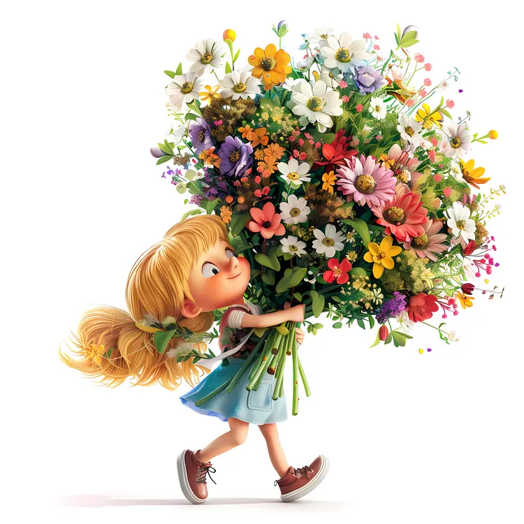 Girl with a Bunch of Colorful Flowers