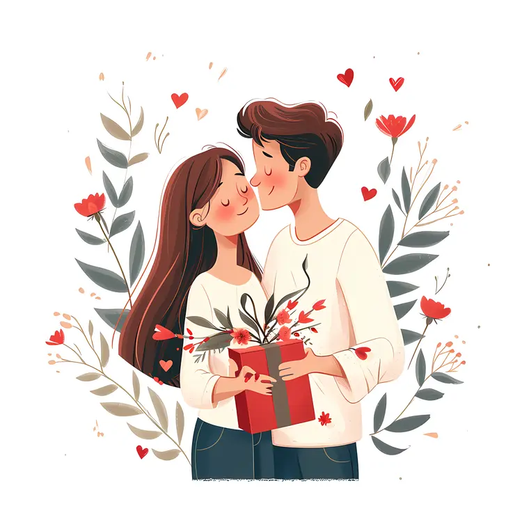 Couple Embracing with a Gift Box