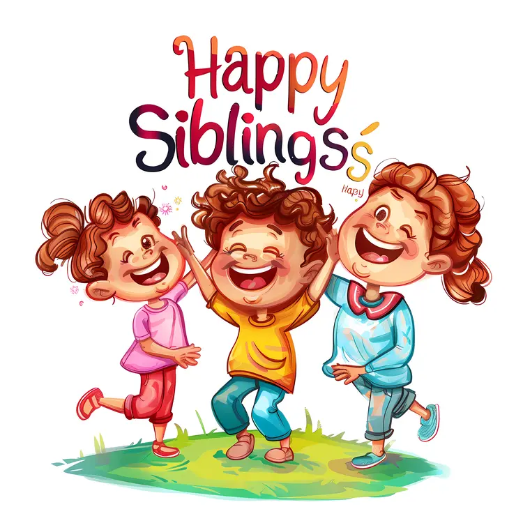 Happy Siblings Cartoon Illustration
