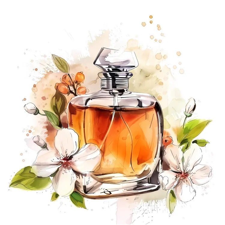 Perfume Bottle with Flowers Illustration