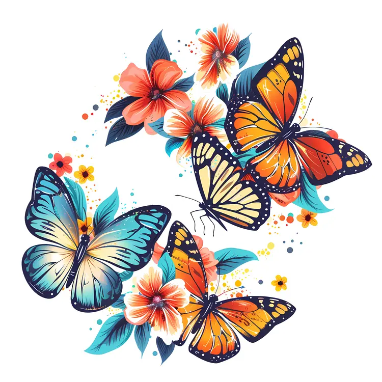 Colorful Butterflies and Flowers