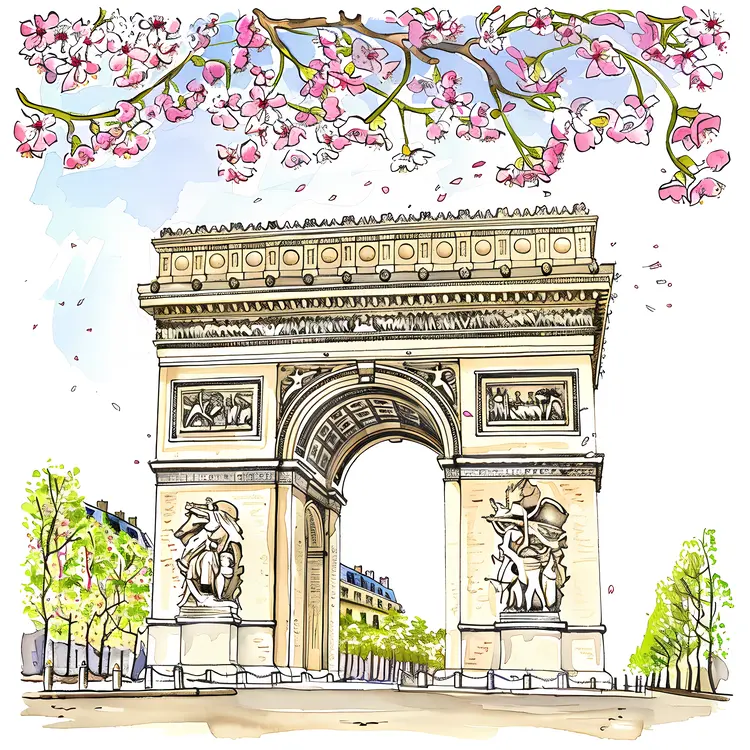 Arc de Triomphe with Blossoming Trees