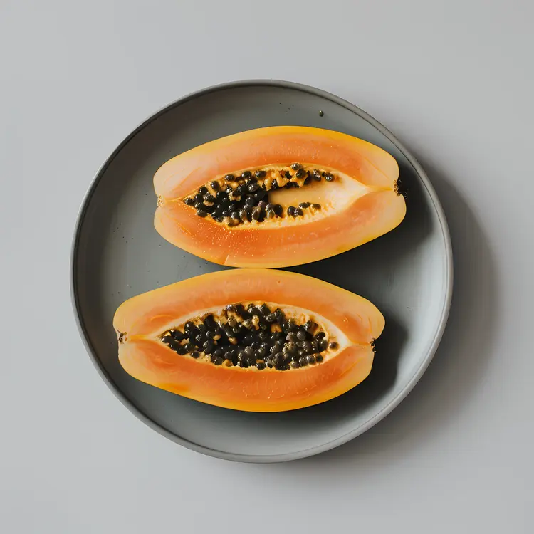 Sliced Papaya on Dark Plate