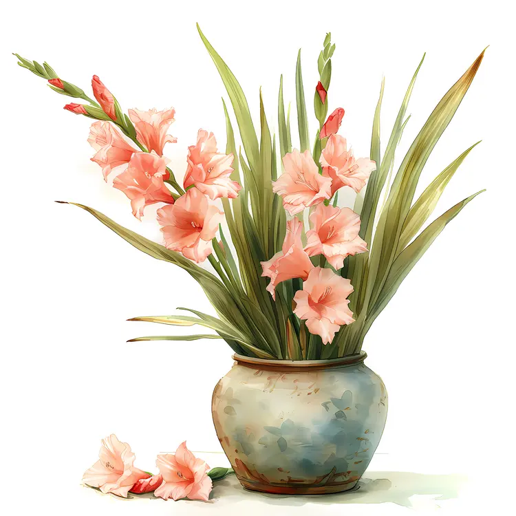 Gladiolus Flowers in a Pot