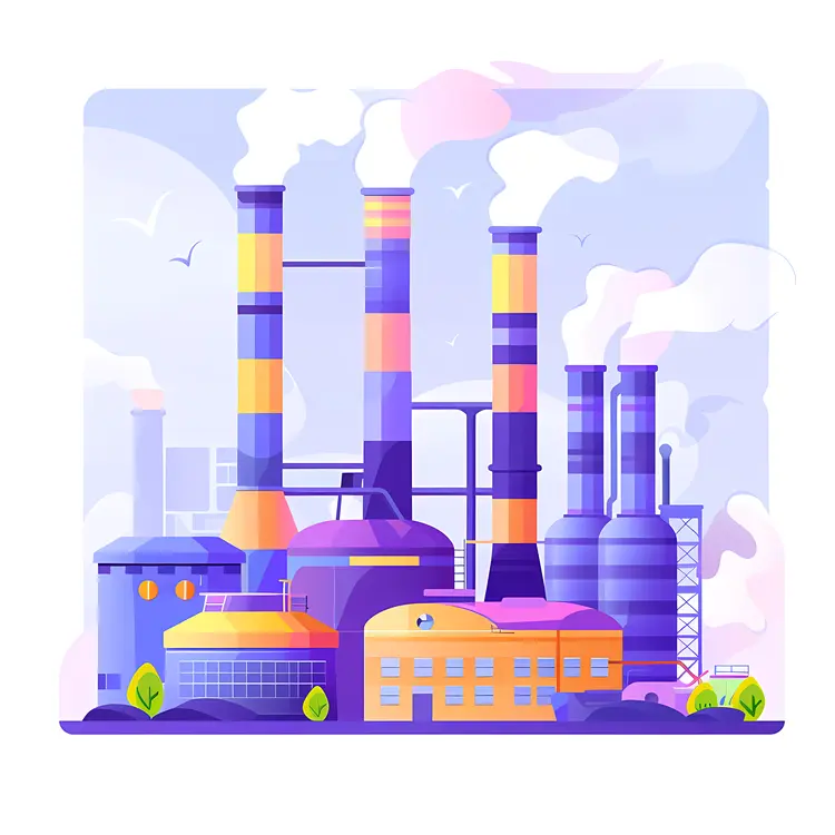 Industrial Factory with Smoke Emissions