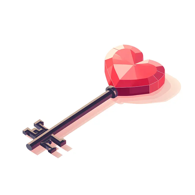 3D Heart Key with Red Gem for Valentine's Day