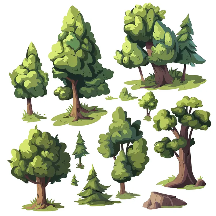 Cartoon Trees in a Forest
