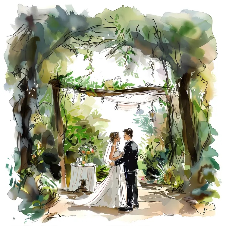 Wedding Couple in a Beautiful Garden Setting
