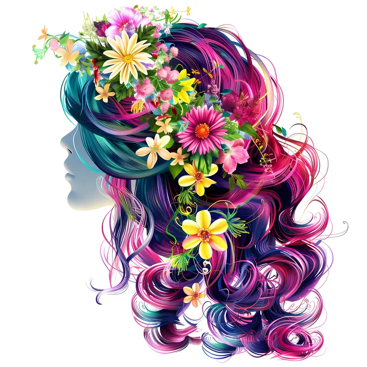 Colorful Hair with Vibrant Flowers