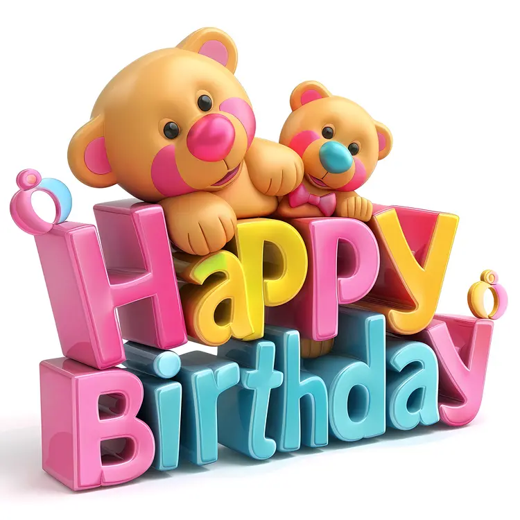 Colorful Teddy Bears with Happy Birthday Blocks