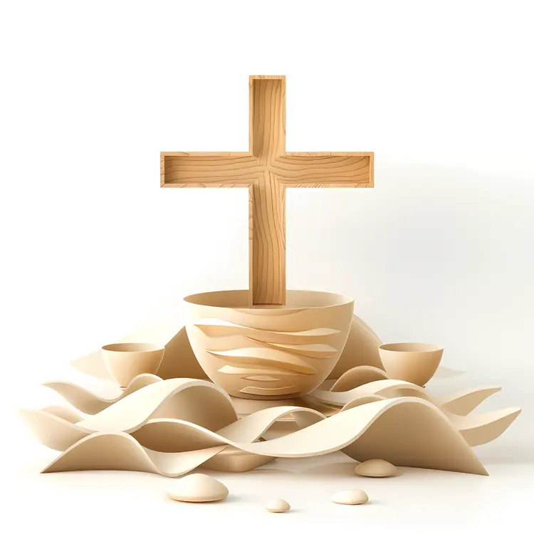 Wooden Cross and Decorative Bowl