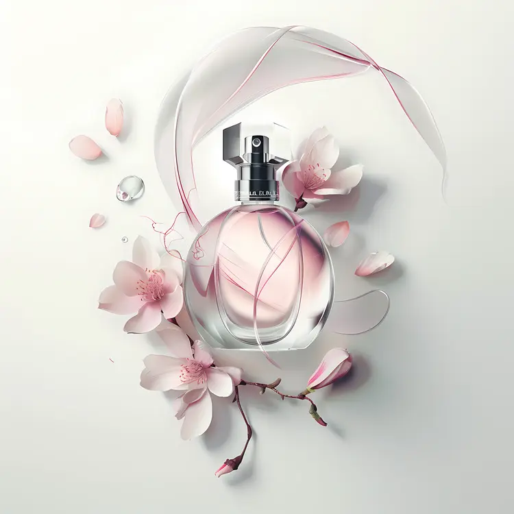 Elegant Perfume Bottle with Pink Flowers
