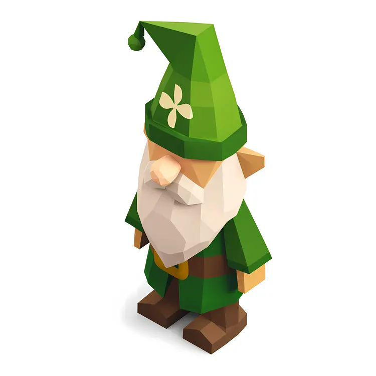 Geometric Green Gnome with Shamrock Hat