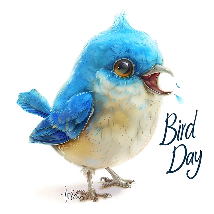 Cute Blue Bird Illustration for Bird Day