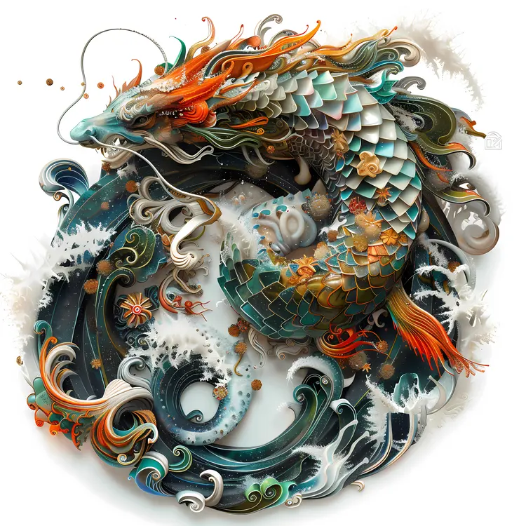 Mythical Dragon in Ocean Waves