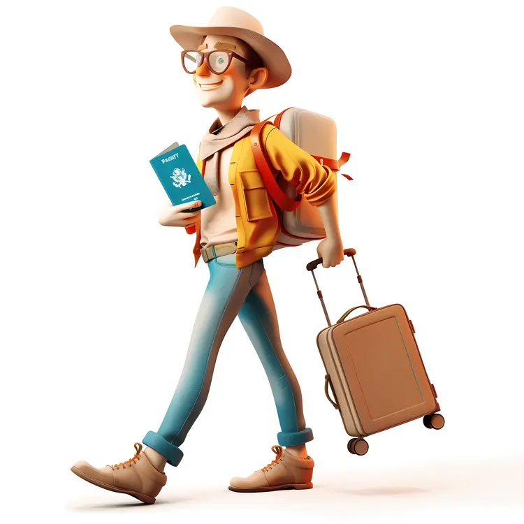 Cartoon Traveler with Luggage and Passport